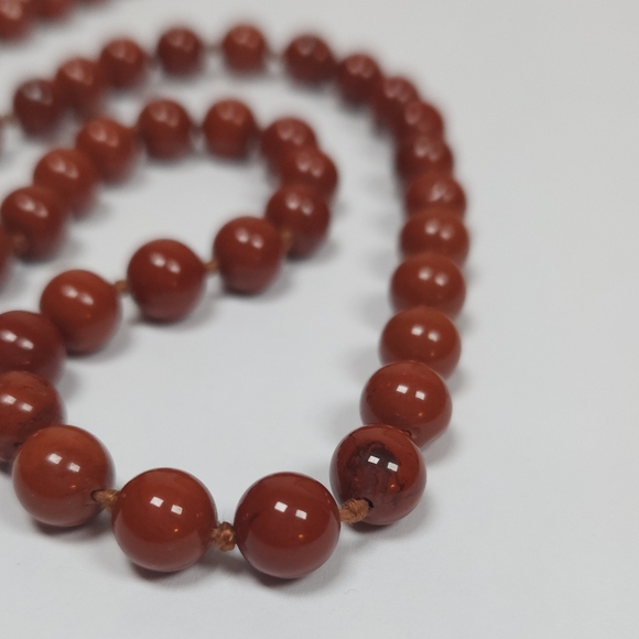Red Jasper Stone Knotted Necklace Handmade 35" Long Unisex Necklace - Picture 14 of 16